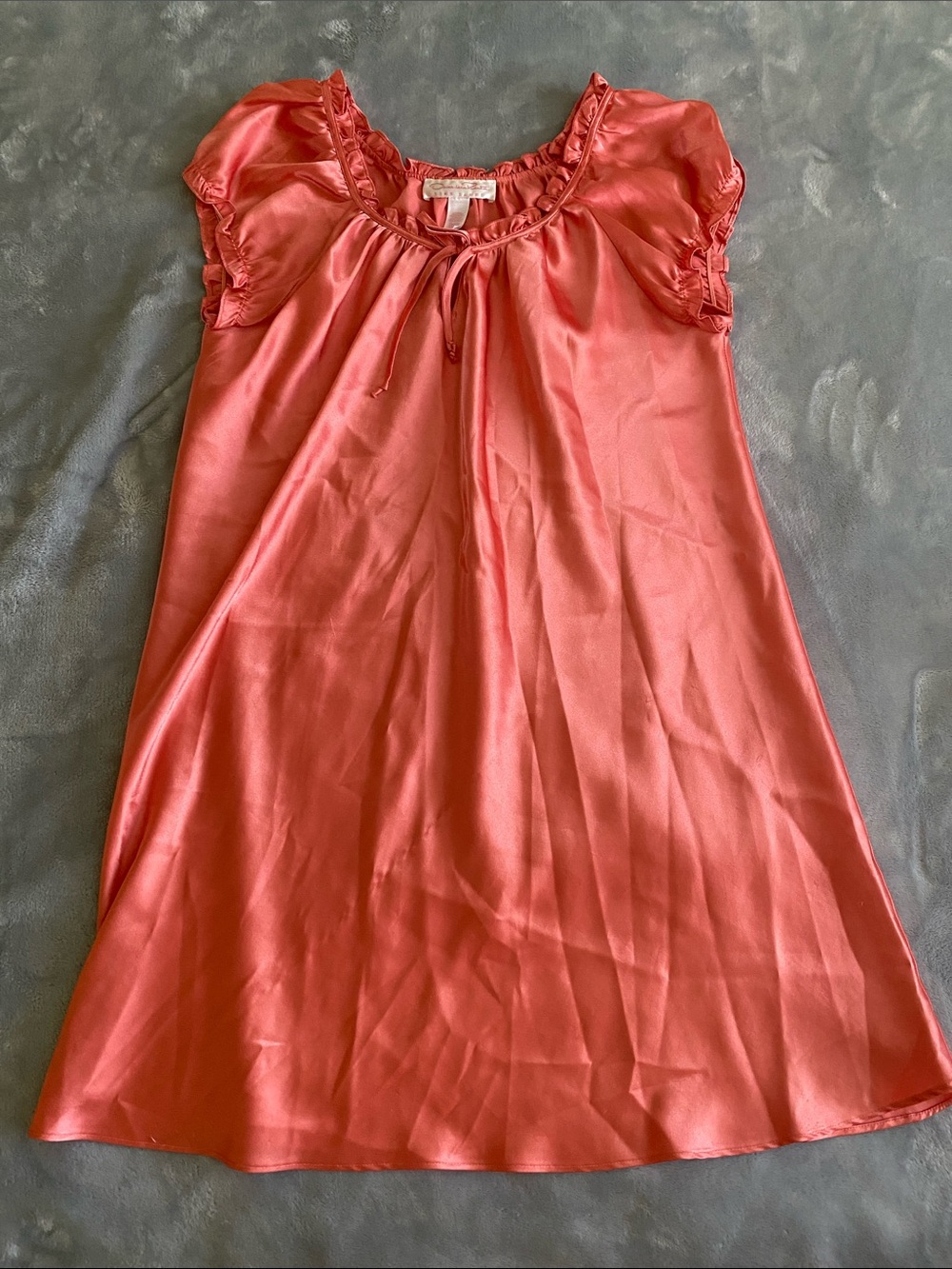 Oscar de la renta Satin Coral Pink Tie-Neck Dress